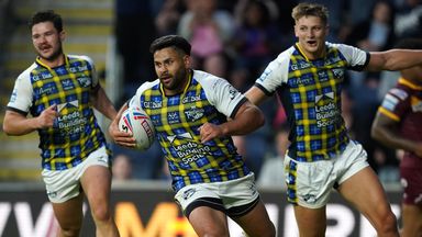 Leeds Rhinos' Rhyse Martin runs in to score one of his two tries against Huddersfield